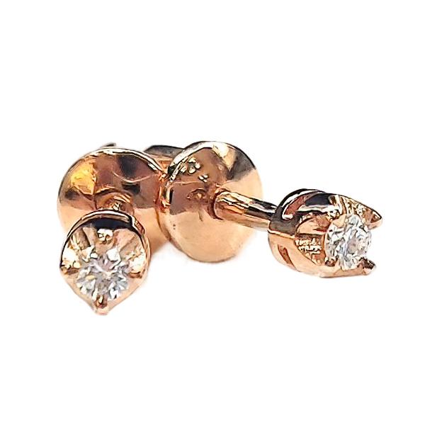 Серьги-пусеты из красного золота с бриллиантами